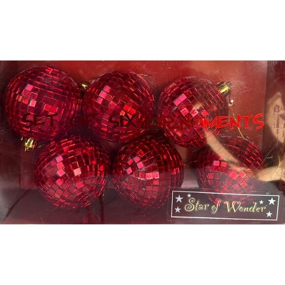 Star of Wonder Brand Set of 6 Metallic Red Sequin Ornaments w/Gold Top (READ) - Picture 11 of 11
